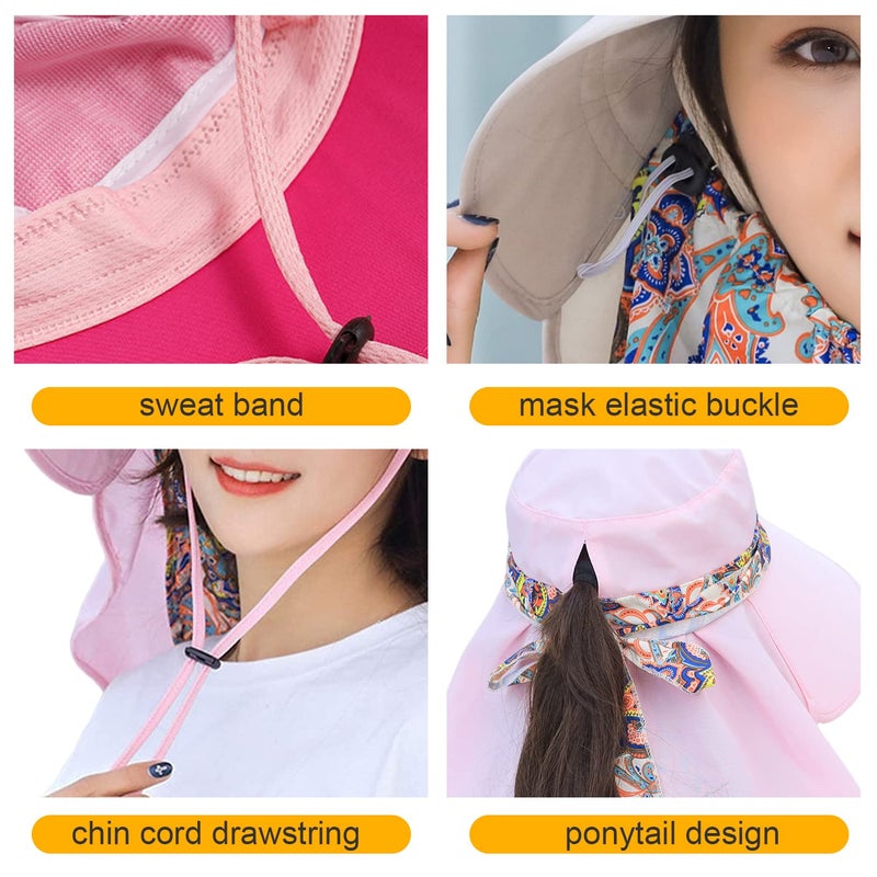 Huamulan Women Sun Protection Hat Ponytail Neck Face Flap Cover Garden Summer Hats Travel Outdoor Fishing Visor Cap Chin Cord Sports M9099-mise - Image 5